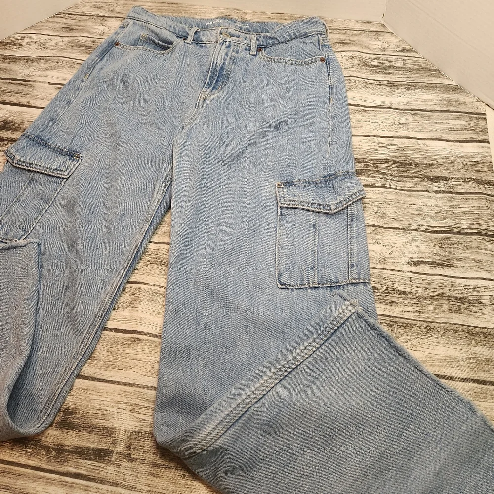 Old Navy‎ Sky-Hi Wide Leg Cargo JEANS 4 Extra High Rise Utility Grunge Women's